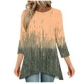 thumbnail image 1 of CYMMPU 3/4 Sleeve Blouses for Women Dressy Casual Loose Fit Spring Tops Floral Printed Crew Neck Tunic Tops Fall Fashion Shirts Flare Hem Hide Belly Tops to Wear with Leggings T-Shirts Khaki M, 1 of 7