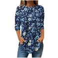 thumbnail image 1 of CYMMPU 3/4 Sleeve Blouses for Women Dressy Casual Spring Tops Loose Fit Floral Printed Crew Neck Summer Trendy Shirts Tunic Tops Hide Low Hem Plus Size T-Shirts XL, 1 of 5