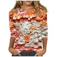 thumbnail image 1 of CYMMPU 3/4 Sleeve Blouses for Women Dressy Casual Spring Tops Loose Fit Tunic Tops Fall Trendy Shirts Round Neck Flower Printed Lightweight Basic Tees Orange L, 1 of 5