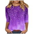 thumbnail image 1 of CYMMPU 3/4 Sleeve Blouses for Women Dressy Casual Spring Tops Loose Fit Tunic Tops Flower Pattern Summer Fashion Shirts Crew Neck Lightweight Basic T-Shirts Purple S, 1 of 5
