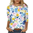 thumbnail image 1 of CYMMPU 3/4 Sleeve Blouses for Women Dressy Casual Spring Tops T-Shirts Flower Pattern Round Neck Loose Fit Summer Trendy Shirts Lightweight Basic Tees Multicolor M, 1 of 5