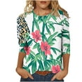 thumbnail image 1 of CYMMPU 3/4 Sleeve Blouses for Women Dressy Casual Spring Tunic Tops Summer Fashion Shirts Round Neck Loose Fit Flower Pattern Lightweight Basic T-Shirts Multicolor XL, 1 of 5