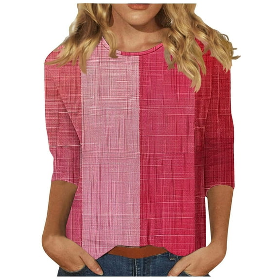 CYMMPU 3/4 Sleeve Blouses for Women Dressy Casual Striped Ombre Crew Neck Summer Fashion Shirts T-Shirts Loose Fit Spring Tops Dye Tie T-Shirts Multicolor S