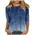 thumbnail image 1 of CYMMPU 3/4 Sleeve Blouses for Women Dressy Casual Summer Fashion Shirts Round Neck Floral Printed Spring Tops Loose Fit T-Shirts Lightweight Basic T-Shirts Dark Blue S, 1 of 5