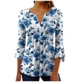 thumbnail image 1 of CYMMPU 3/4 Sleeve Blouses for Women Dressy Casual Summer Trendy Shirts Spring Tops Loose Fit Floral Printed Tunic Tops Button V Neck Flare Sleeve Pleated Dressy T-Shirts Multicolor XXL, 1 of 5