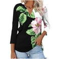 thumbnail image 1 of CYMMPU 3/4 Sleeve Blouses for Women Dressy Casual Summer Trendy Shirts V Neck Spring Tops Floral Pattern Loose Fit Tunic Tops Business Elegant Work Tops T-Shirts Black L, 1 of 4