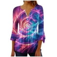 thumbnail image 1 of CYMMPU 3/4 Sleeve Blouses for Women Dressy Casual Tie Dye Summer Trendy Shirts Spring Tops Button V Neck Flare Sleeve Loose Fit Tunic Tops Pleated Dressy T-Shirts Multicolor XXL, 1 of 5