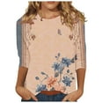 thumbnail image 1 of CYMMPU 3/4 Sleeve Blouses for Women Dressy Casual Tunic Tops Flower Pattern Spring Tops Fall Fashion Shirts Round Neck Loose Fit Lightweight Basic T-Shirts Pink M, 1 of 5