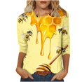 thumbnail image 1 of CYMMPU 3/4 Sleeve Blouses for Women Dressy Casual Tunic Tops Loose Fit Bee Pattern Summer Trendy Shirts Spring Tops Crew Neck Lightweight Basic Tees Yellow XXL, 1 of 5
