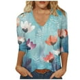 thumbnail image 1 of CYMMPU 3/4 Sleeve Blouses for Women Dressy Casual Tunic Tops Loose Fit Flower Pattern V Neck Spring Tops Summer Trendy Shirts Business Elegant Work Tops T-Shirts S, 1 of 5