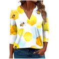 thumbnail image 1 of CYMMPU 3/4 Sleeve Blouses for Women Dressy Casual V Neck Fall Fashion Shirts Spring Tops Loose Fit Tunic Tops Bee Pattern Business Elegant Work Topss Multicolor XXXXL, 1 of 5
