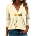 thumbnail image 1 of CYMMPU 3/4 Sleeve Blouses for Women Dressy Casual V Neck Summer Trendy Shirts Loose Fit Spring Tops Bee Printed Tunic Tops Business Elegant Work Tops T-Shirts Multicolor XXXXXL, 1 of 5