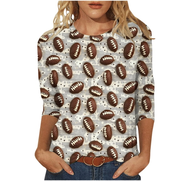 CYMMPU 3/4 Sleeve Blouses for Women Dressy Casual Crew Neck Floral Printed Loose Fit Spring Tunic Tops Fall Trendy Shirts Lightweight Basic Tees M