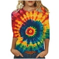 thumbnail image 1 of CYMMPU 3/4 Sleeve Blouses for Women Dressy Casual Fall Trendy Shirts Tunic Tops Spring Tops Tie Dye Round Neck Loose Fit Ombre T-Shirts XXXXXL, 1 of 5