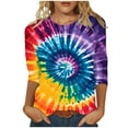 thumbnail image 1 of CYMMPU 3/4 Sleeve Blouses for Women Dressy Casual Tunic Tops Loose Fit Round Neck Tie Dye Fall Trendy Shirts Spring Tops Ombre T-Shirts Multicolor M, 1 of 5