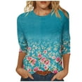 thumbnail image 1 of CYMMPU 3/4 Sleeve Crew Neck Blouses for Women Dressy Casual Spring Tops Fall Fashion Shirts Loose Fit Flower Pattern Tunic Tops Lightweight Basic T-Shirts Multicolor M, 1 of 5