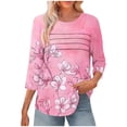 thumbnail image 1 of CYMMPU 3/4 Sleeve Round Neck Blouses for Women Dressy Casual Fall Trendy Shirts Floral Printed Spring Tops Loose Fit Tunic Tops Lightweight Basic Tees Pink M, 1 of 6