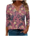 thumbnail image 1 of CYMMPU 3/4 Sleeve V Neck Blouses for Women Dressy Casual Fall Trendy Shirts Loose Fit Spring Tops Floral Printed Tunic Tops Business Elegant Work Tops T-Shirts Multicolor XXL, 1 of 5