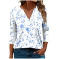 thumbnail image 1 of CYMMPU 3/4 Sleeve V Neck Blouses for Women Dressy Casual Spring Tops Flower Printed Fall Trendy Shirts Loose Fit Tunic Tops Business Elegant Work Tops T-Shirts Multicolor M, 1 of 5