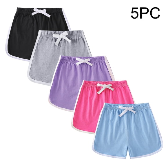CYMMPU 5PC Summer Beach Boardshorts for Girls Workout Bottom Trunks with Drawstring Lightweight Comfy Lounge Boxer Shorts Multicolor,3 Years