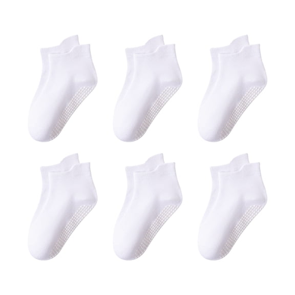 CYMMPU 6 Pairs Baby & Toddler Socks with Grippers Non Slip Ankle Grip Socks For Boys and Girls Babies - Comfy Soft Cotton Ankle Cute Socks White,1 Years
