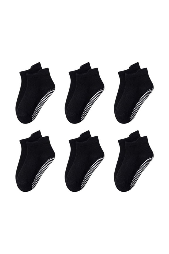 6 Pairs Baby & Toddler Socks with Grippers Non Slip Ankle Grip Socks For Boys and Girls Babies - Comfy Soft Cotton Black,1 Years
