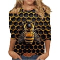 thumbnail image 1 of CYMMPU Bee Graphic 3/4 Sleeve Loose Fit Blouses for Women Dressy Casual Fall Trendy Shirts Spring Tops Round Neck Tunic Tops Lightweight Basic Tees Multicolor L, 1 of 5