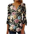 thumbnail image 1 of CYMMPU Blouses for Women Dressy Casual Button V Neck Flare Sleeve 3/4 Sleeve Spring Tops Fall Fashion Shirts Floral Pattern Tunic Tops Loose Fit Pleated Dressy T-Shirts Multicolor L, 1 of 5