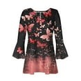 thumbnail image 1 of CYMMPU Blouses for Women Dressy Casual Button V Neck Flare Sleeve Floral Printed Loose Fit 3/4 Sleeve Tunic Tops Fall Fashion Shirts Spring Tops Pleated Dressy T-Shirts Red L, 1 of 5