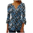 thumbnail image 1 of CYMMPU Blouses for Women Dressy Casual Button V Neck Flare Sleeve Summer Fashion Shirts Loose Fit Spring Tops T-Shirts Flower Pattern 3/4 Sleeve Empire Waist A Line T-Shirts Multicolor L, 1 of 5