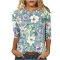 thumbnail image 1 of CYMMPU Blouses for Women Dressy Casual Crew Neck 3/4 Sleeve Floral Pattern Loose Fit Summer Trendy Shirts Spring Tunic Tops Lightweight Basic Tees Multicolor XXXL, 1 of 5