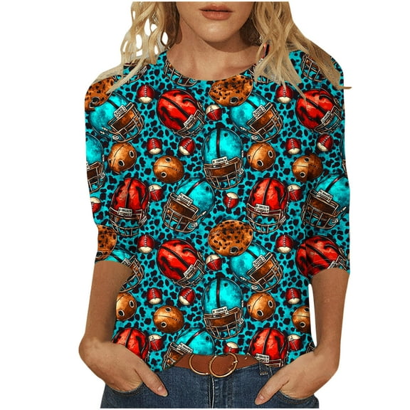 CYMMPU Blouses for Women Dressy Casual Crew Neck 3/4 Sleeve Spring Tops Loose Fit Tunic Tops Summer Trendy Shirts Floral Printed Lightweight Basic Tees L