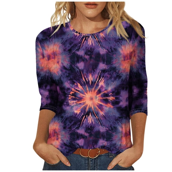 CYMMPU Blouses for Women Dressy Casual Crew Neck 3/4 Sleeve Tunic Tops Spring Tops Flower Pattern Summer Fashion Shirts Loose Fit Lightweight Basic T-Shirts Multicolor XXXXXL
