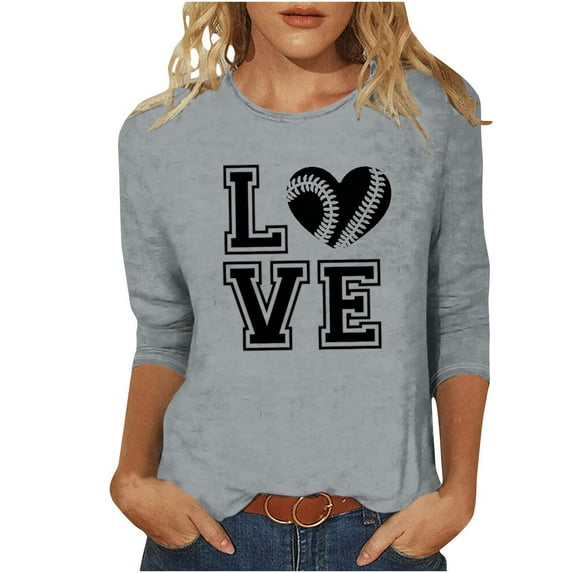 CYMMPU Blouses for Women Dressy Casual Crew Neck Fall Fashion Shirts 3/4 Sleeve Tunic Tops Loose Fit Floral Pattern Spring Tops Lightweight Basic T-Shirts Gray XXL