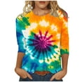 thumbnail image 1 of CYMMPU Blouses for Women Dressy Casual Crew Neck Tie Dye Tunic Tops 3/4 Sleeve Summer Fashion Shirts Loose Fit Spring Tops Ombre T-Shirts Multicolor XXXL, 1 of 5
