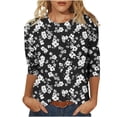 thumbnail image 1 of CYMMPU Blouses for Women Dressy Casual Crew Neck Tunic Tops 3/4 Sleeve Fall Trendy Shirts Spring Tops Floral Pattern Loose Fit Lightweight Basic Tees Black M, 1 of 5