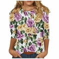 thumbnail image 1 of CYMMPU Blouses for Women Dressy Casual Crew Neck Tunic Tops Floral Printed 3/4 Sleeve Spring Tops Loose Fit Summer Fashion Shirts Lightweight Basic T-Shirts Multicolor XXXL, 1 of 5