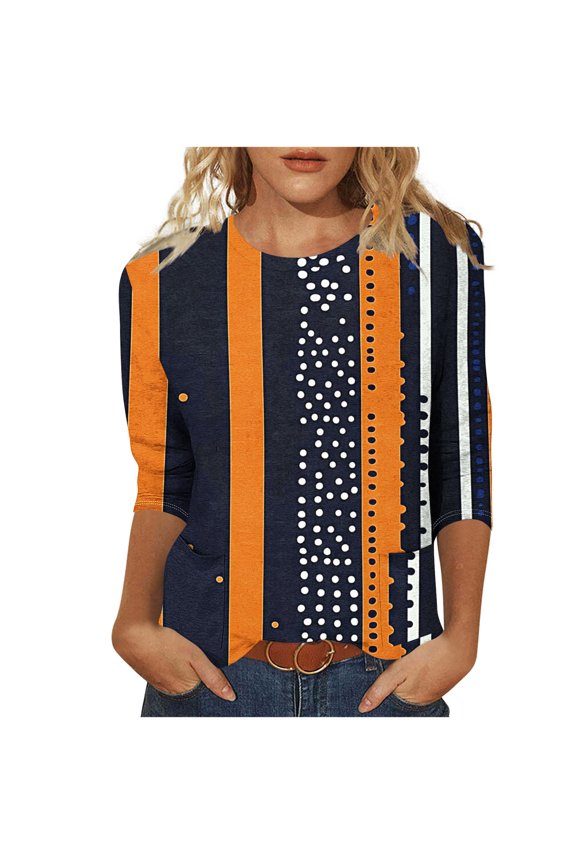 Blouses for Women Dressy Casual Crew Neck Tunic Tops Spring Tops 3/4 Sleeve Flower Pattern Loose Fit Summer Fashion Shirts Lightweight Basic T-Shirts Black XXL