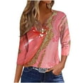thumbnail image 1 of CYMMPU Blouses for Women Dressy Casual Lace V Neck Floral Printed 3/4 Sleeve Loose Fit Tunic Tops Fall Trendy Shirts Spring Tops Business Elegant Work Tops T-Shirts Hot Pink XL, 1 of 5