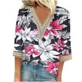 thumbnail image 1 of CYMMPU Blouses for Women Dressy Casual Lace V Neck Flower Pattern Loose Fit Spring Tops 3/4 Sleeve Summer Fashion Shirts Tunic Tops Business Elegant Work Topss Hot Pink M, 1 of 5