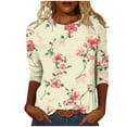 thumbnail image 1 of CYMMPU Blouses for Women Dressy Casual Round Neck 3/4 Sleeve Fall Trendy Shirts Flower Printed Loose Fit Tunic Tops Spring Tops Lightweight Basic Tees Multicolor XXXXL, 1 of 5