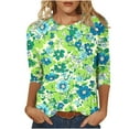 thumbnail image 1 of CYMMPU Blouses for Women Dressy Casual Round Neck Spring Tops Summer Trendy Shirts Tunic Tops Flower Pattern Loose Fit 3/4 Sleeve Lightweight Basic Tees Multicolor XXL, 1 of 5
