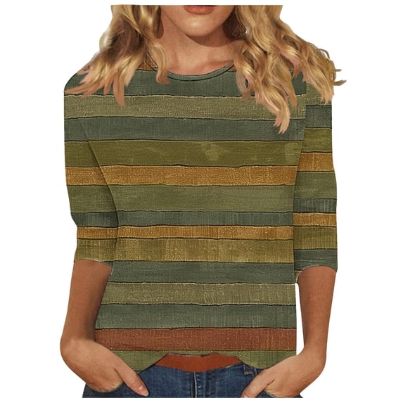 CYMMPU Blouses for Women Dressy Casual Round Neck Striped Ombre Fall Fashion Shirts 3/4 Sleeve Loose Fit Tunic Tops Spring Tops Dye Tie T-Shirts Multicolor XXL