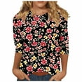 thumbnail image 1 of CYMMPU Blouses for Women Dressy Casual Round Neck Tunic Tops Fall Fashion Shirts 3/4 Sleeve Spring Tops Flower Pattern Loose Fit Lightweight Basic T-Shirts Multicolor XXXXL, 1 of 5