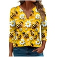 thumbnail image 1 of CYMMPU Blouses for Women Dressy Casual V Neck Spring Tops 3/4 Sleeve Summer Trendy Shirts Loose Fit Bee Printed Tunic Tops Business Elegant Work Tops T-Shirts M, 1 of 5