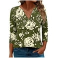 thumbnail image 1 of CYMMPU Blouses for Women Dressy Casual V Neck Spring Tunic Tops Flower Printed 3/4 Sleeve Loose Fit Summer Fashion Shirts Business Elegant Work Topss XL, 1 of 5