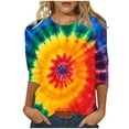 thumbnail image 1 of CYMMPU Blouses for Women Dressy Casual Round Neck Fall Fashion Shirts Spring Tops 3/4 Sleeve Tie Dye Tunic Tops Loose Fit Ombre T-Shirts S, 1 of 5