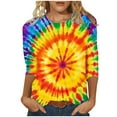 thumbnail image 1 of CYMMPU Blouses for Women Dressy Casual Round Neck Fall Trendy Shirts Tie Dye Tunic Tops Spring Tops 3/4 Sleeve Loose Fit Ombre T-Shirts L, 1 of 5