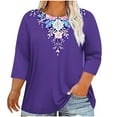 thumbnail image 1 of CYMMPU Blouses for Women Dressy Casual Round Neck Tunic Tops Flower Printed Fall Trendy Shirts 3/4 Sleeve Spring Tops Loose Fit Plus Size T-Shirt XXL, 1 of 5