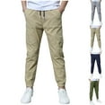 thumbnail image 1 of CYMMPU Boys Casual Joggers Pants - Cotton Drawstring Chino Cargo Pants Hiking Outdoor Twill Track Jogging Sweatpants Pants Army Green 4 Years, 1 of 3